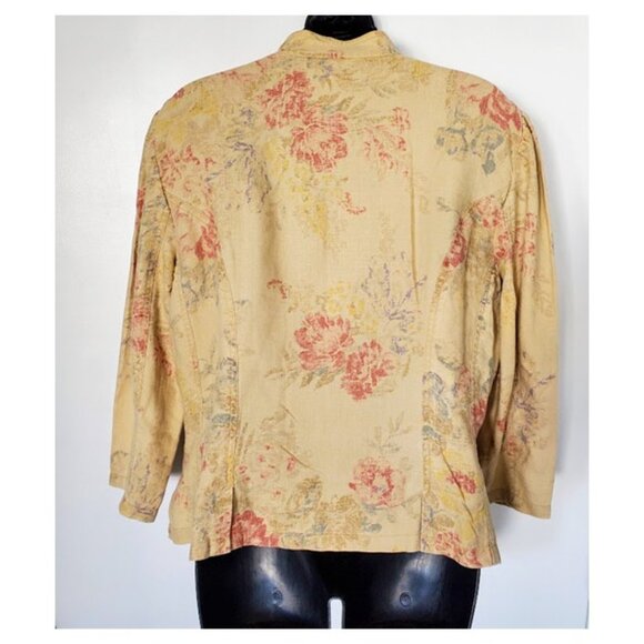Vintage Ralph Lauren Linen Floral Print Jacket 3/4 Sleeves Frog Button Sz XL - Picture 4 of 9